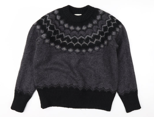 Joules Women Grey Fair Isle Crew Neck Chunky Knit Jumper Size 14