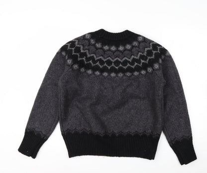 Joules Women Grey Fair Isle Crew Neck Chunky Knit Jumper Size 14