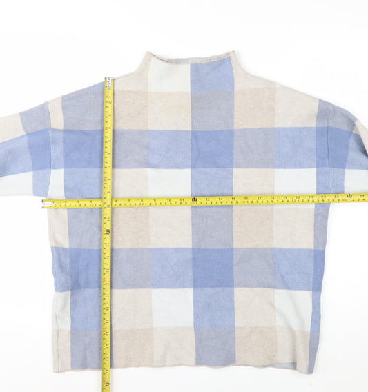 Tahari Women Blue Check Mock Neck Long Sleeve Pullover Jumper Size L