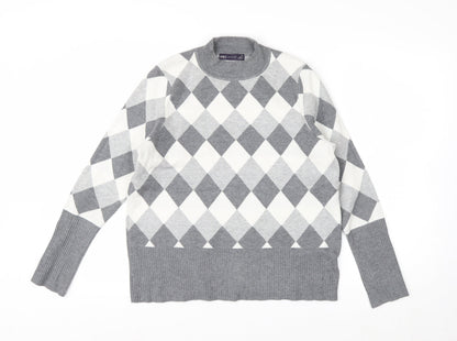 Marks and Spencer Women’s Grey Argyle Crew Neck Jumper Size 16