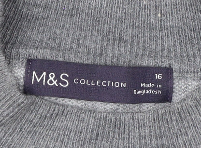 Marks and Spencer Women’s Grey Argyle Crew Neck Jumper Size 16