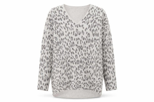 Oasis Women's Grey Animal Print V-Neck Knit Jumper Size S