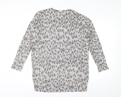 Oasis Women's Grey Animal Print V-Neck Knit Jumper Size S