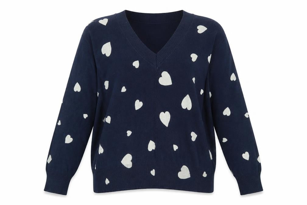 Marks & Spencer Women's Blue Heart V-Neck Cotton Jumper M