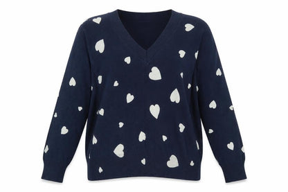 Marks & Spencer Women's Blue Heart V-Neck Cotton Jumper M