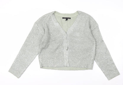 River Island Womens Silver L Cardigan Sequin Knit Long Sleeve