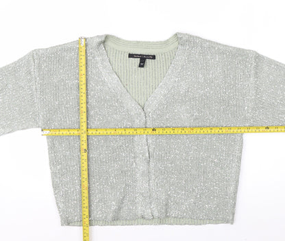 River Island Womens Silver L Cardigan Sequin Knit Long Sleeve
