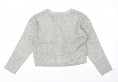 River Island Womens Silver L Cardigan Sequin Knit Long Sleeve