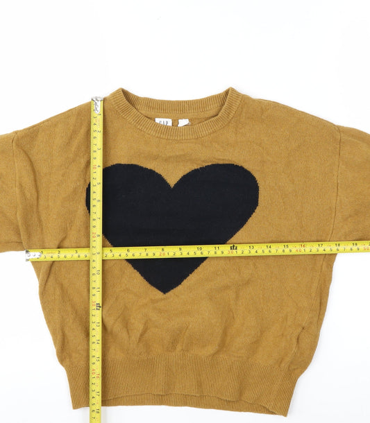 GAP Kids Brown Heart Knit Crew Neck Jumper Teen Size 10