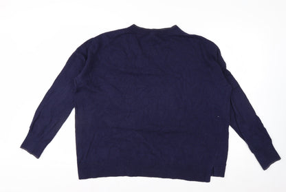 The White Company Women Navy Blue V-Neck Cotton Blend Jumper Size 16