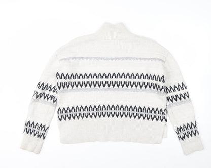 The White Company Womens Ivory Fair Isle Mock Neck Wool Blend Jumper XS