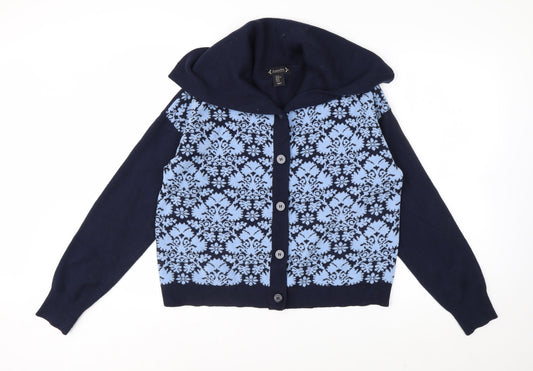 Nanette Lepore Women’s Blue Fair Isle Hooded Cardigan XL