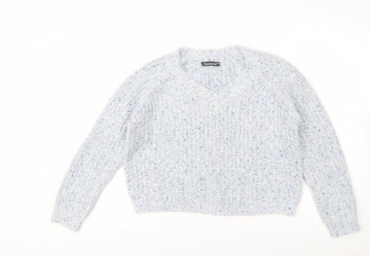 Bonmarché Women's Blue Chunky-Knit V-Neck Jumper Size 14/16