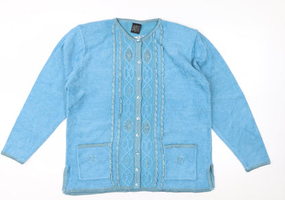Avant Garde Women Blue M/L Cardigan Embroidered Knit Long Sleeve