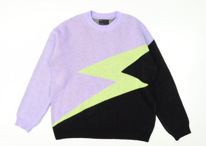 ASOS Design Women's Lilac Black Green Lightning Knit Jumper Size S
