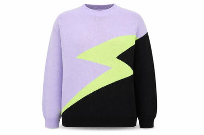ASOS Design Women's Lilac Black Green Lightning Knit Jumper Size S