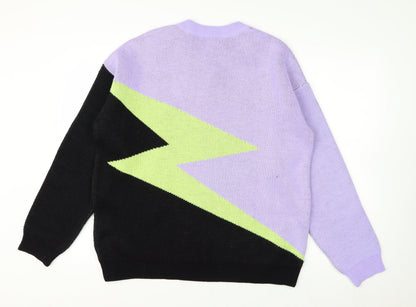 ASOS Design Women's Lilac Black Green Lightning Knit Jumper Size S