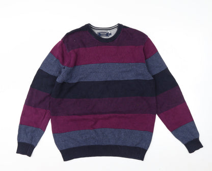 Maine New England Men's Multicoloured Striped Cotton Crew Neck Jumper M