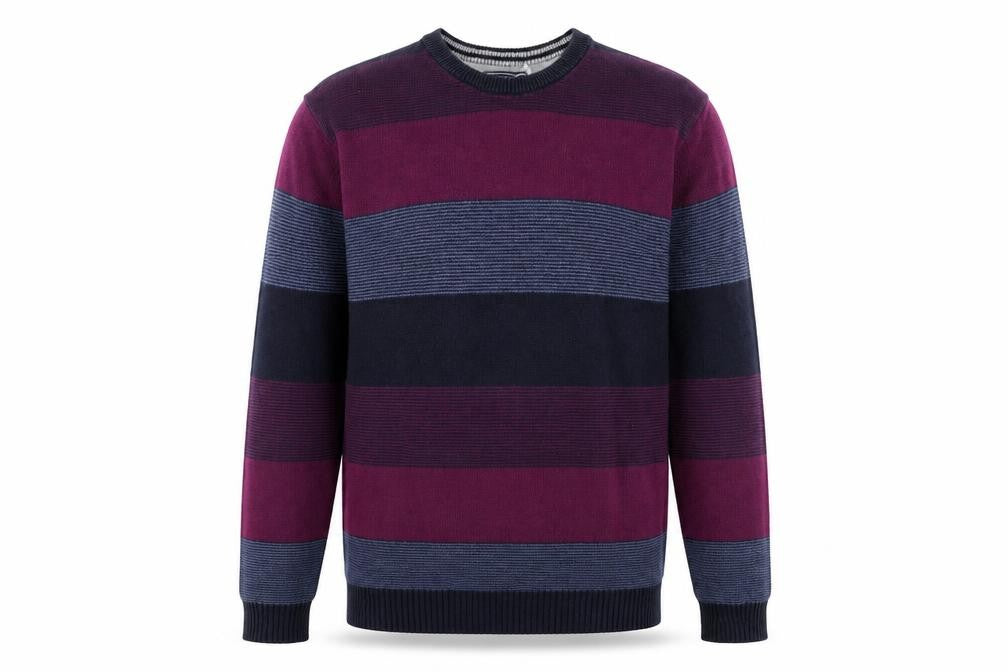 Front view of Maine New England Men's Multicoloured Striped Cotton Crew Neck Jumper M
