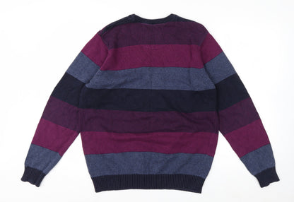 Maine New England Men's Multicoloured Striped Cotton Crew Neck Jumper M