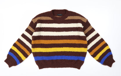 Blue Vanilla Women Brown Multicoloured Striped Knit Jumper M/L