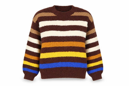 Blue Vanilla Women Brown Multicoloured Striped Knit Jumper M/L