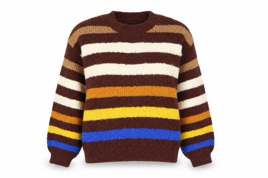 Blue Vanilla Women Brown Multicoloured Striped Knit Jumper M/L