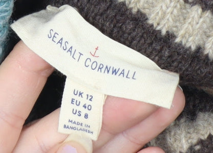 Seasalt Cornwall Womens Multicoloured Roll Neck Lambswool Jumper UK 12