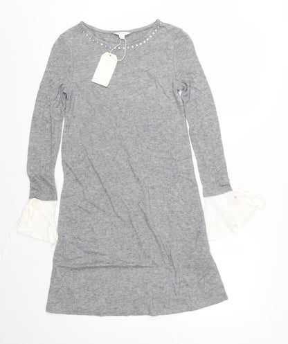 Springfield Womens Grey Beaded Bell Sleeve Tunic Jumper Size 8