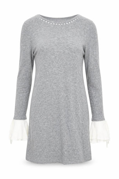Springfield Womens Grey Beaded Bell Sleeve Tunic Jumper Size 8