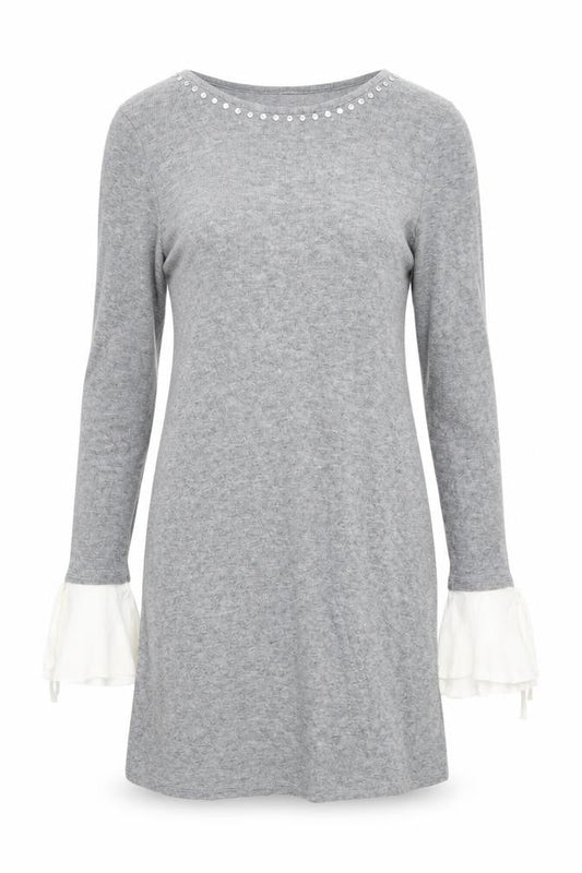Springfield Womens Grey Beaded Bell Sleeve Tunic Jumper Size 8