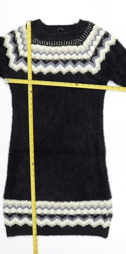 Klass Womens Black Geometric Knit Tunic Jumper M
