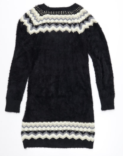 Klass Womens Black Geometric Knit Tunic Jumper M