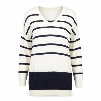 Warehouse Women’s Ivory Navy Striped V-Neck Knit Jumper Size 10