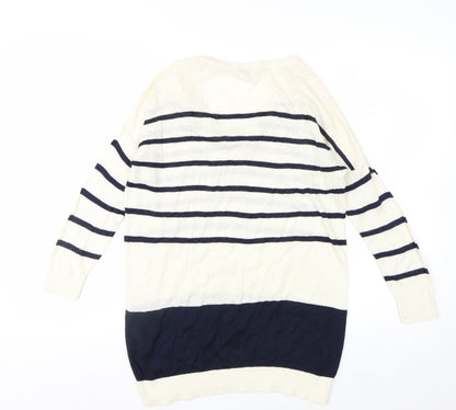Warehouse Women’s Ivory Navy Striped V-Neck Knit Jumper Size 10