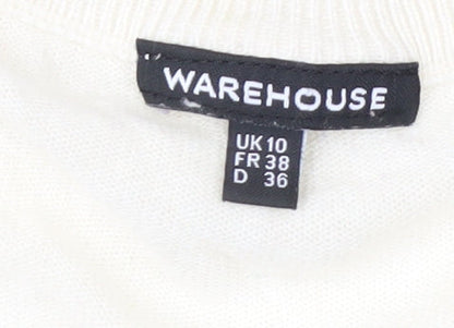 Warehouse Women’s Ivory Navy Striped V-Neck Knit Jumper Size 10
