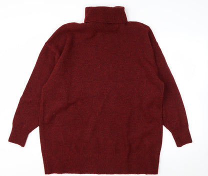 H&M Men's Red Roll Neck Wool Blend Pullover Jumper Size M