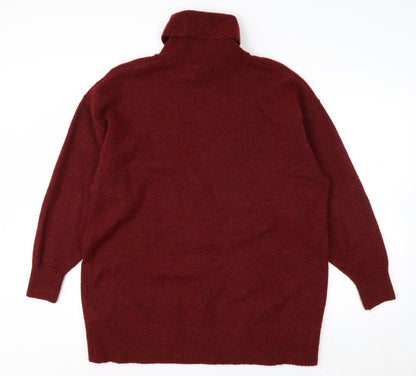 H&M Men's Red Roll Neck Wool Blend Pullover Jumper Size M