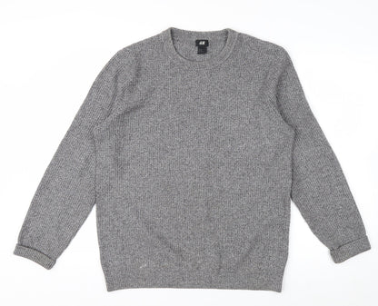 H&M Men's Grey Chunky Knit Crew Neck Pullover Jumper Size M