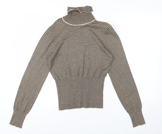 Next Women Beige Striped Roll Neck Long Sleeve Knit Top Size 10