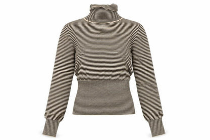 Next Women Beige Striped Roll Neck Long Sleeve Knit Top Size 10