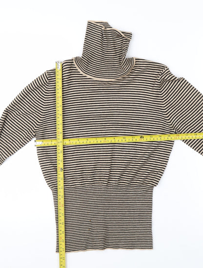 Next Women Beige Striped Roll Neck Long Sleeve Knit Top Size 10