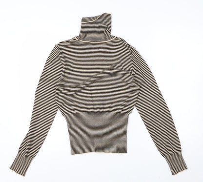 Next Women Beige Striped Roll Neck Long Sleeve Knit Top Size 10