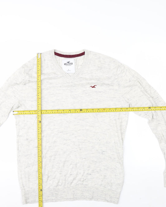 Hollister Men’s Beige V-Neck Knit Jumper Size L Classic Pullover