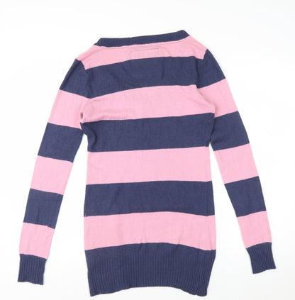 Jack Wills Womens Pink & Navy Stripe V-Neck Cashmere Blend Jumper Size 12
