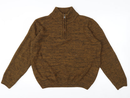 Kensington Eastside Men's Brown L 1/4 Zip High Neck Knit Jumper