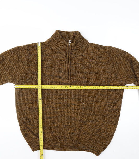 Kensington Eastside Men's Brown L 1/4 Zip High Neck Knit Jumper
