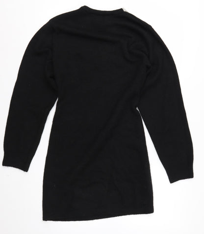 H&M Women's Black Rhinestone Crew Neck Long Sleeve Jumper Size 10