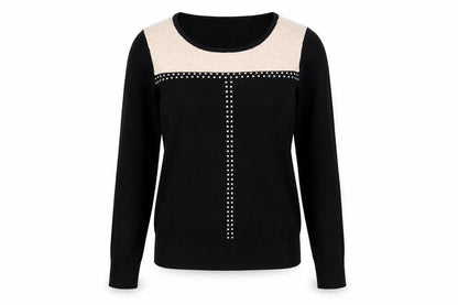 Wallis Petite Black Colourblock Studded Long Sleeve Blouse Size 10