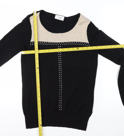 Wallis Petite Black Colourblock Studded Long Sleeve Blouse Size 10